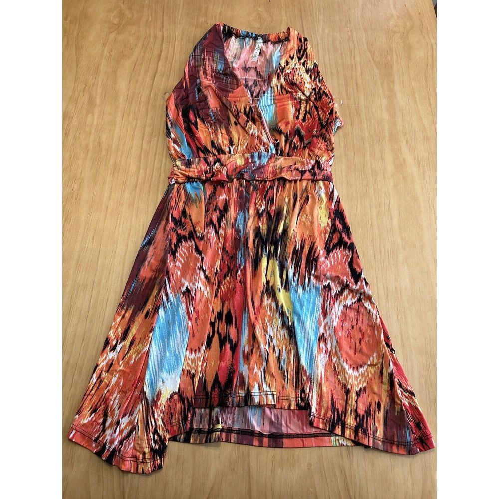 Sleeveless V-Neck Midi Dress in Multicolor Abstract Print